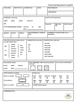 testpit sheets